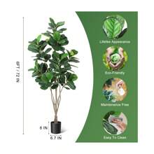 Artificial Tree,Faux Fiddle Leaf Fig Tree,6ft Tall Ficus Tree Artificial For Home Decor,Fake Lyrata Fig Plants Green Tree With Pot For Indoor Outdoor Home Office Living Room Bathroom Decor - 6 Ft - View 6