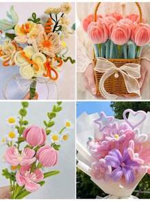 100/200 件雪尼尔茎扭棒、混色马卡龙闪光钻头和管道清洁器扭棒、铁和尼龙工艺用品，非常适合 DIY 工艺品、创意手工工具和装饰品、家居装饰、节日礼物、母亲节、送给母亲的礼物 - 彩色 - 查看 4