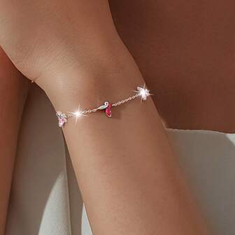 Braccialetto in argento sterling 925 con farfalla rosa dolce per donna, accessorio estivo delicato, leggero e di lusso, impreziosito con zirconi