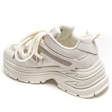 Fashionable Casual Versatile Rhinestone Thick Sole Sneakers - Beige - View 3