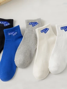10Pairs Five-Color Solid Color Socks Modern Popular Sports Style Letter Pattern Blue White Gray Black Beige Solid Color Polyester Material Sweat Absorption Deodorant Wear Wear-Resistant Casual Socks For Men - Multicolor - View 5