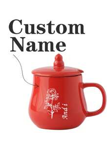 1 pieza Taza de cerámica roja con tapa, personalizable con nombre/texto, regalos para amigos, maestros, padres, tazas de oficina