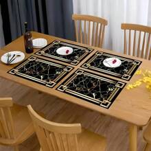 5/7pcs Luxury Placemats And Table Runner Set, Black And Gold Marble Pattern Printed Design, Waterproof And Non-Slip Table Mats, Machine Washable Polyester Rectangular Woven Table Mats, Suitable For Kitchen Dining Room, Home Decor, Party Decor - 5 件-餐墊 + 桌旗 - 查看 3