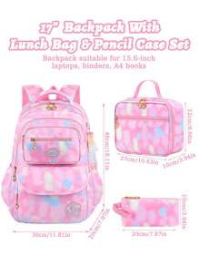 3 Pieces/Set Girls School Backpack With Lunch Bag And Pencil Case, Outdoor Travel Bag, Large Capacity Lightweight Student Schoolbag, Back To School Essential, Suitable For Teenage Girls Students At School And Daily Use