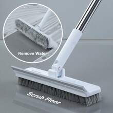 Joybos® Long Handle Cleaning Brush, 2-In-1 Floor Scrub Brush With Flexible Scraper, Long Handle, 2-In-1 Scrape And Heavy Duty Bristle Brush With Scraper