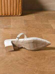 New Net Mesh Pointed Toe Thick Heel Sandals Slippers Two-Way Wear Slip-On Pumps - Beige - View 8