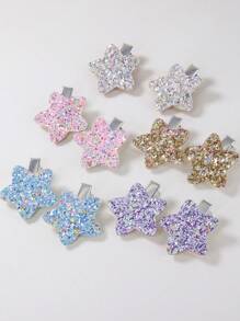 10pcs Shiny Sequin Star Metal Hair Clips, Exquisite High-End Pentagram Hair Clips/Pins For Girls, Versatile Everyday Hair Accessories - Multicolor - View 2
