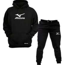 CONJUNTO DE MOLETOM CANGURU CAPUZ COM BOLSO PRODUTO DE ALTA QUALIDADE CALÇA DE MOLETOM ESTAMPA TENIS MIZZU ESCRITO - Preto - Visão 1