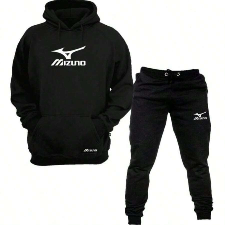 CONJUNTO DE MOLETOM CANGURU CAPUZ COM BOLSO PRODUTO DE ALTA QUALIDADE CALÇA DE MOLETOM ESTAMPA TENIS MIZZU ESCRITO - Preto - Visão 1
