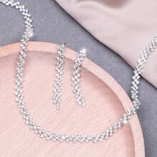 1 Bộ vòng cổ xích móng vuốt tinh tế và hoa tai dài, vòng cổ hình giọt nước, phụ kiện tiệc cưới cô dâu - Bạc - Xem 5