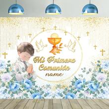 1 tấm Biểu ngữ Tiệc rửa tội đầu tiên tùy chỉnh, Polyester, Có Thánh giá, Hoa xanh lam, Lá xanh lá cây, Phông nền chụp ảnh họa tiết cầu nguyện, Biểu ngữ rửa tội tên tiếng Tây Ban Nha được cá nhân hóa, Thích hợp cho Tường nhà, Trang trí Bàn bánh, 3 Tùy chọn kích thước - Nhiều màu - Xem 4