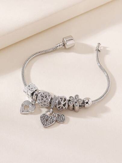 1pc Glamorous Copper Rhinestone Heart Charm Bangle For Women For Daily Life Valentines