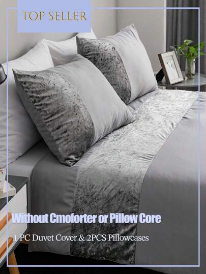 奢华天鹅绒被套套装，100% 超柔软涤纶面料，浅灰/深灰/白色可选 - 透气低过敏性床上用品（多种尺寸可选），现代纹理设计，适合所有季节 - 包括 1 个被套 + 1/2 个枕套（不含填充物），是送给女性/男性/青少年的理想礼物。