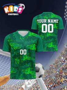 V-Neck Kids' Soccer Jersey Breathable Quick-Dry Shirt, Custom Name & No., Comfortable Fit, Suitable For Sports, Casual, Outdoor, Running, Spring/Summer, Unisex