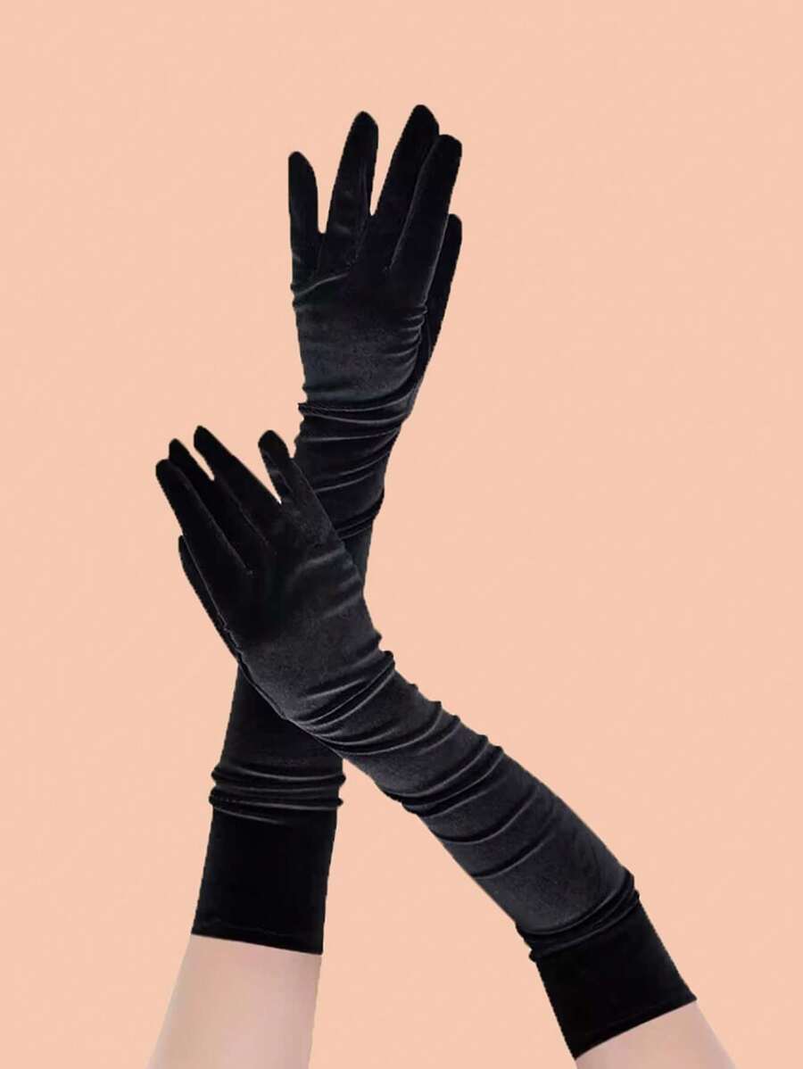 1 Pair Black Long Gloves, Suitable For Parties, Costume Parties, Bars, Ballrooms, Weddings