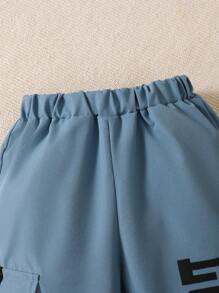 BrownBark Set casual per ragazzi: 3 pezzi con t-shirt a maniche corte tinta unita, giubbotto smanicato da esterno e pantaloni cargo casual, comodo e versatile - Blu - Visualizzare 6