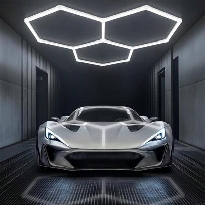 LED Hexagon Garage Light, Honeycomb LED Ceiling Lights, 15360LM 6500K 128W, 3 Grid Hex Ceiling Wall Decor Lights, For Workshop Basement Gym Warehouse Bar Barbershop