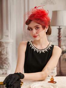 Vintage Single Bride Charming Hat With Retro Veil & Feather Trim - Unique Wedding Headpiece For Derby And Special Occasions, Available In Multiple Colors Halloween - Multicolor - View 16