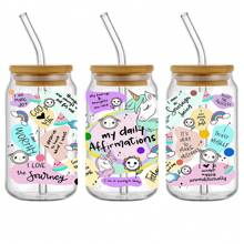 4 件/套 Boho Positive Self-Love UV DTF 杯包装贴花转印防水自粘转印纸适用于马克杯水瓶杯，DTF 转印纸适用于 16 盎司玻璃罐包装，3D 水晶标签防水防刮，DIY 包装转印纸时尚女士贴花 DIY 工艺品 - 高品质（11X24 厘米）4.3 英寸 x 9.4 英寸