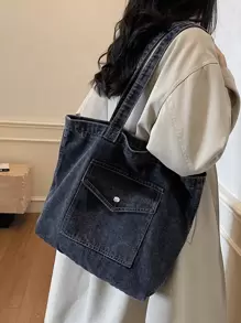 复古牛仔单肩包，复古大容量手提包，女士时尚托特包和购物袋