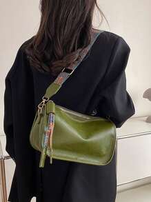 Women's Casual Geometric Pattern Adjustable Strap Soft Crossbody Bag, Everyday Use - Green - View 4