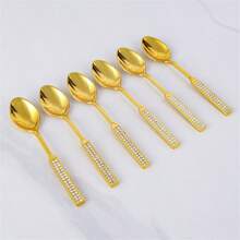 6 Peças Conjunto de Colheres de Café de Metal, Colheres para Café, Sobremesa, Fruta, Ideal para Celebrações de Feriados e Mesa de Jantar de Volta às Aulas