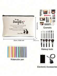 Daughter Gift From Mom To My Daughter Makeup Cosmetic Bag Birthday Graduation Gift For Daughter Wedding Gift Adult Daughter Gift Travel Toiletry Bag Daughter Bridal Shower Gift Make Up Pouch Makeup Bag Gift For Make Up Organizer For Makeup Tools Wash Bag For Women - Beige - View 5