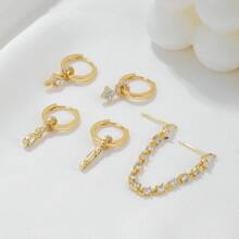 5 Pieces/Set - Geometric Micro Inlaid Zirconia Three-Dimensional Water Droplet Rectangular Square Chain Women's Earring Ear Buckle, Fashionable, Simple And Gorgeous Women's Earring Ear Buckle Set, Suitable For Wearing On Dates And Dinners - Multicolor - View 2
