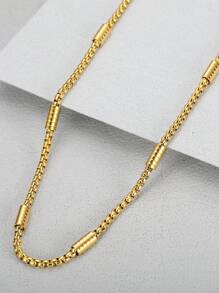 MONALLY 18K 镀金嘻哈时髦长链项链 1 件男孩项链不锈钢首饰最佳朋友礼物日常装饰西式风格（链节数量随机）