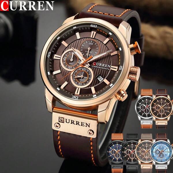 Curren Relógio de Pulso Masculino CURREN Cronógrafo com Função Data Automática, Relógio de Luxo Resistente à Água Original, Moda, Esportes, Militar, Relógio de Quartzo Presente Masculino 8291