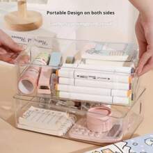 New 3-Piece Desktop Storage Box, Plastic Acrylic Shelf, Cosmetic Storage Basket, Transparent Stackable Box - Hot Pink - View 4