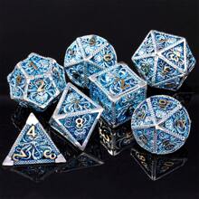 7pcs Hollow Metal Dice Set - Lightweight Polyhedral Shape, Suitable For D&D Role-Playing Games, Board Games And Card Games, Dice Set - Blue - View 2