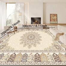 1pc Turkish Art Carpet, Crystal Velvet 700g/Sq.M, Dotted Bottom, 5mm Thickness. Machine Washable, Fade-Resistant Carpet, Anti-Slip . Suitable For Holidays And Any Space Including Hotel, Office, Sofa, Bedside, Kitchen, Laundry Room, Corridor, Porch, Staircase Mother's Day