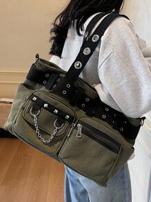 Autumn/Winter New Corduroy Simple Large Capacity Corduroy Shoulder Tote Bag For Women, Suitable For Travel, Fits Laptop And Clothes