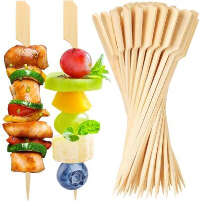 200/100/50/20Pcs Appetizer Bamboo Picks, Cocktail Sticks, Fancy Toothpicks, Wooden Paddle Skewers - Food Picks For Parties, Beverages, Fruits, Grill, Charcuterie Boards,School Supplies