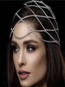 Rhinestone Mesh Headpiece, Luxury Crystal Headband Hair Accessory For Women, Wedding - Silver - View 2