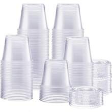 GUSTO [Paquete de 200, 5.5 onzas] Vasos desechables de plástico transparente con tapas - Tazas para sorbete, tazas para gelatina con tapas, recipientes de plástico transparente perfectos para aliños de ensalada y talla grande - 5,5 onzas. - Ver 1