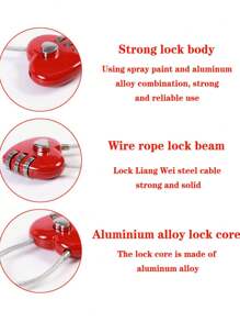 行李锁挂锁，可自行设置密码锁，适用于学校体育馆储物柜、行李箱行李锁、文件柜、工具箱、箱子、钢缆行李锁旅行必需品便携式宿舍学校用品旅行背包旅行包行李箱旅行装备健身器材 - 彩色 - 查看 4