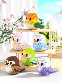 1 pieza Conjunto de bloques de construcción 3D con diseño creativo y DIY de pájaro, loro, gorrión, animal en estilo de dibujos animados, juguete educativo de ensamblaje, mejor regalo para amigos y familia, regalo de cumpleaños