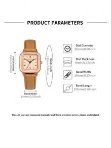 LUCKYFOX 1 件盒装女孩时尚石英表，简约小表盘，皮革表带，适合日常生活和礼物 - 卡其色 - 查看 5