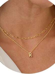 2pcs Set Petite 3D Letter Balloon Pendant Necklace, Personalized Initial Jewelry For Women - Gold - View 5
