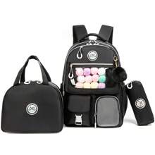 Zipper Backpack For Students Fashionable And Versatile Solid Color School Bag With Pencil Box And Lunch Case - School Bag Set - View 9