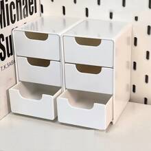 1 pièce Mini organiseur de bureau à 3 étages avec 3 compartiments, Mini boîte de rangement pour le maquillage style tiroir, petit conteneur de rangement de bureau pour les bijoux, les rouges à lèvres, les fournitures de bureau. Décoration de salle de bain maison Organisateur de maquillage d'été Retour à l'école