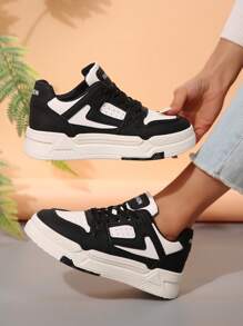 Women's Fashionable Lace Up Platform Sneakers, Casual Comfortable Sports Shoes For Daily Wear, Female All-Match Round Toe Shoes For Daily Wear