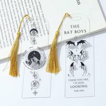 1/2pcs New Exquisite Mountain Moon And Dragon Wing Pattern Charming Transparent Acrylic Tassel Bookmarks, Creative Exquisite Transparent Bookmarks For Book Lovers, For Family And Friends Of The Exquisite Cultural And Creative Bookmarks Gifts,School Supplies,Back To School - one-size - View 5