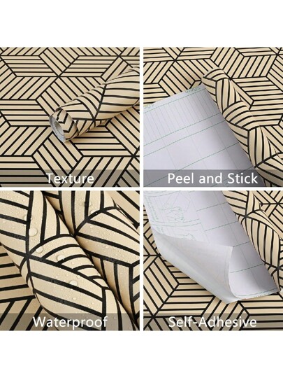 Roll Self Adhesive Home Wallpaper, Geometric Rectangular Contact Paper, Peel Stick, Waterproof Removable Living Room Kitchen Bedroom Dormitory Furniture Refurbishment Fall Aesthetic Wallpaper Wand Bathroom ation Stuff Ho Art Paper Stickers Sticker view 7
