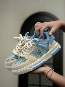 Women's New Vintage Low-Top Lace-Up Patchwork Casual Sneakers, Stylish Daily Versatile Outdoor Sports Shoes, All Seasons