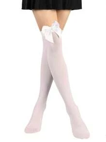 1pc Bow Decor Simple Smooth & Soft Over-The-Knee Socks