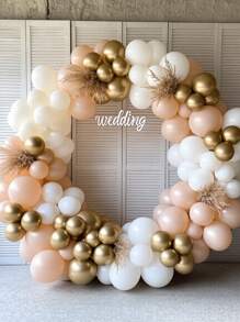白沙金气球花环拱门套件，白色裸色气球搭配金属镀铬金乳胶气球，适用于波西米亚风婚礼新娘送礼会订婚周年纪念生日装饰背景 - 彩色 - 查看 1