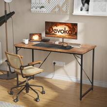 Computer Desk Office Table - Brown Top With Wood Effect Design - Black Frame - Narrow Desk For Laptops And Desktop Computers - Work Table For Offices, Home Offices, Sewing - 亮橙色 - 查看 3